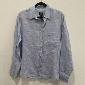 NEW Nicole Miller New York 100% linen blue button down shirt  size S Coastal